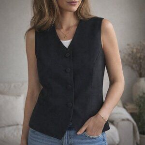 Jennifer Moore size 12P Classic Black 100% Wool Women's Vest with Silky Lining